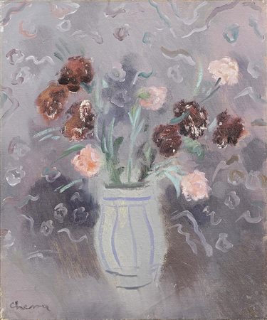 Gigi Chessa, Torino 1898 - 1935, Vaso di fiori, Olio su tela, cm. 54x45 Firma...