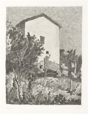 Giorgio Morandi, Bologna 1890 - 1964, Paesaggio (Casa a Grizzana), 1927,...