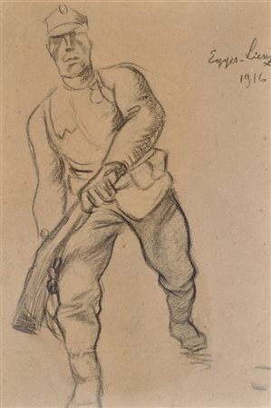 ALBIN EGGER-LIENZ Soldato austriaco con fucile in marcia in avanti 1916...