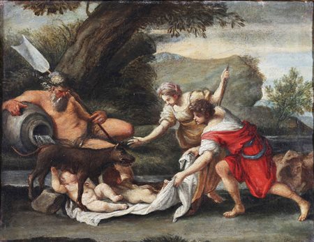 ROMANELLI GIOVANNI FRANCESCO (1610 - 1662) Seguace di. Romolo e Remo. Olio su...