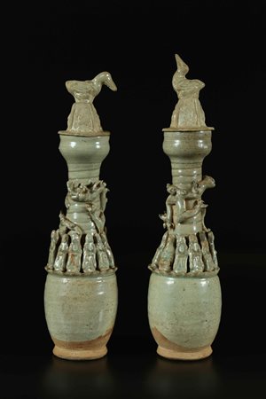 Arte Cinese Coppia di vasi per le anime in terracotta invetriata Cina,...
