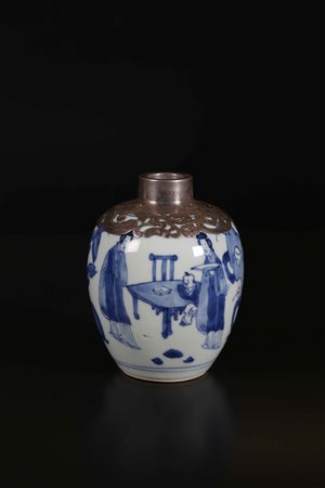 Arte Cinese Vasetto in porcellana bianco/blu marcato Kangxi Cina, dinastia...
