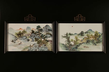 Arte Cinese Coppia di piastrelle in porcellana Cina, periodo Repubblica,...