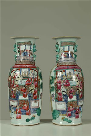 Arte Cinese Coppia di vasi in porcellana famiglia rosa Cina, XX secolo. . Cm...