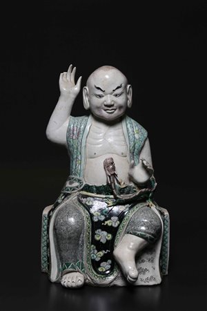 Arte Cinese Lohan in porcellana famiglia verde Cina, dinastia Qing, XVIII...