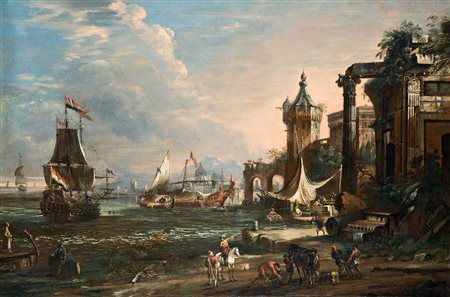 Johann Anton Eismann Salisburgo 1604 – Venezia 1698 CAPRICCIO COSTIERO olio...