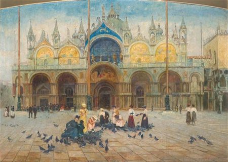 Enrico Sorio Verona 1838 – Milano 1909 PIAZZA SAN MARCO olio su tavola...