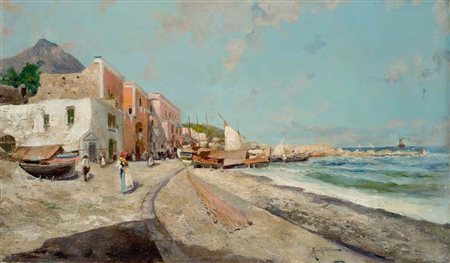 Oscar Ricciardi Napoli 1864 – 1935 MARINA PICCOLA A CAPRI olio su tela, cm...