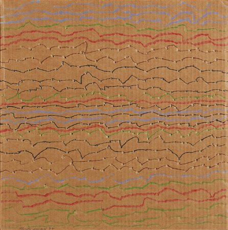 PAOLO MASI, 1933, Senza titolo, 1977, Pastelli su cartone forato, cm. 40 x...