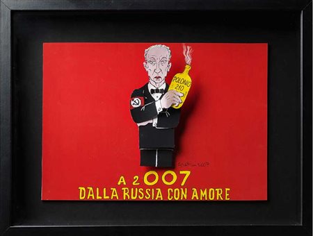 "Vladimir Putin e il polonio" cartoncino in 3D a colori contenuto in teca,...