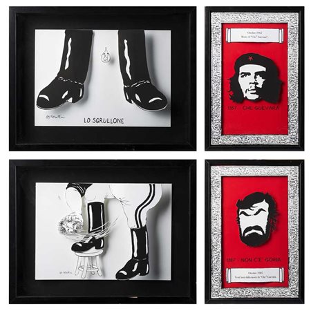 "Craxi, Che Guevara e Goria" gruppo di quattro cartoncini in 3D a colori...