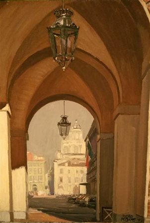 Piero Monti "Piazza Castello Torino" olio su masonite cm 70x50 Collezione...