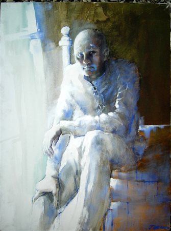 Walter Jervolino "Attesa" olio su tela cm 80x60 Autentica Galleria L'Alfiere-TO