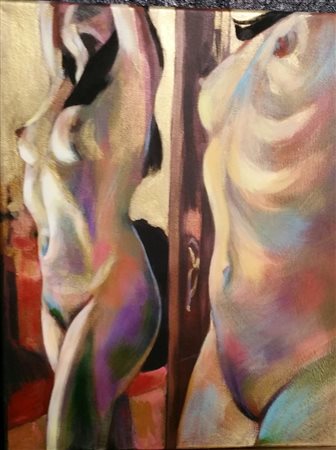 Maribel Moreno "Nudo allo specchio" olio su tela cm 50x40 autentica...