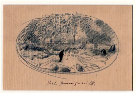 Pietro Annigoni "Paesaggio toscano" carboncino su carta cm 10x17 ca....