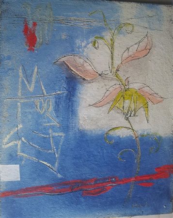 Luca Giovagnoli "Pensiero floreale" olio e sabbia su tela cm 40x50 Autentica...