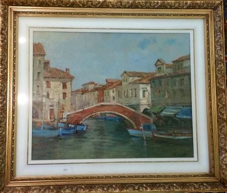 Gilberto Francisetti "Canale veneziano" olio su tela cm 40x50 Autentica su...