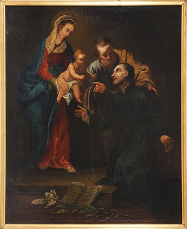 ARTISTA DEL XVIII SECOLO Sacra Famiglia e Santo. Olio su tela. Cm 71,00 x...