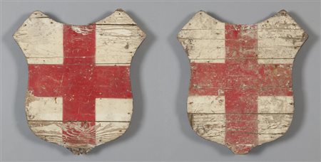 Coppia di stemmi antichi di Genova in legno laccato in policromiacm. 49x54
