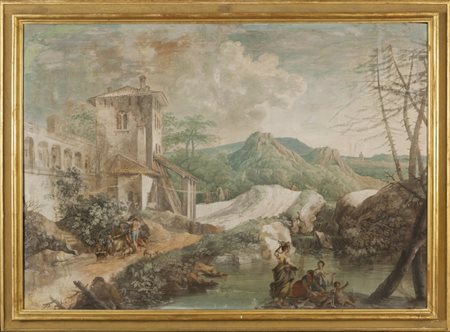 PALTRONIERI PIETRO detto IL MIRANDOLESE (1673-1741) "Paesaggio animato con...