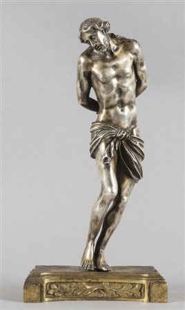 "Cristo alla colonna" scultura in argento con base in bronzo dorato, Roma...