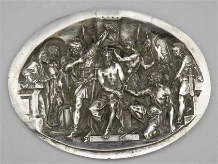 "L'incoronazione di spine" placca ovale in argento, sec.XIXcm.22x17