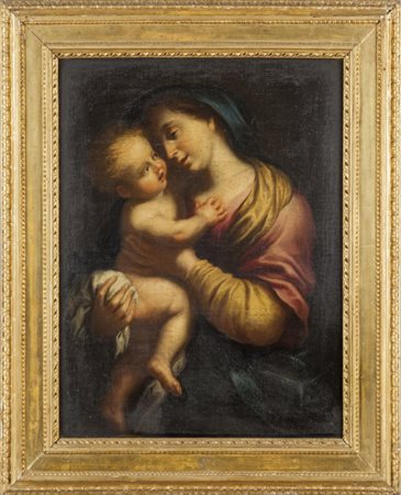 Scuola genovese sec.XVII "Madonna con Bambino" oliocm. 54X72