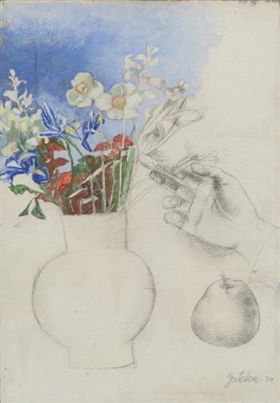 FRANCO GENTILINI (1909-1981) Vaso di fiori 1970tecnica mista (matita,...