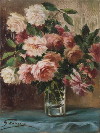 Mario Somasca (Busto Arsizio 1911 - 1952) "Vaso di fiori" olio su tela (cm...