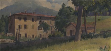 Marius Ledda (Cagliari 1880 - Roma 1965) "Paesaggio con case e colline sullo...