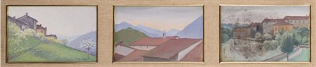 Marius Ledda (Cagliari 1880 - Roma 1965) "Paesaggi con case" tre dipinti ad...