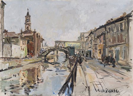 Giovanni Colombo da Busnago (Busnago 1908 - Gaggiano 1972) "Milano, scorcio...