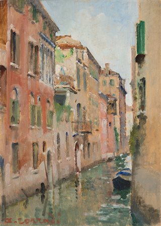 Alfonso Corradi (Castelnovo di Sotto 1889 - Milano 1972) "Venezia" 1968 olio...