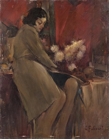 Enrico Felisari (Castelleone 1897 - 1981) "Figura femminile in un interno"...