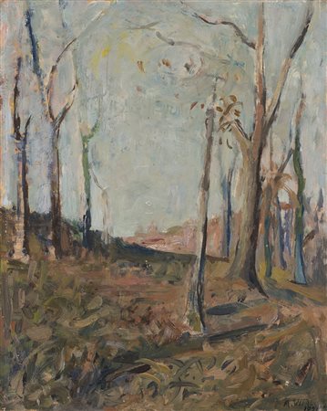 Alberto Vitali (Bergamo 1898 - 1974) "Paesaggio" 1951 olio su tavola (cm...