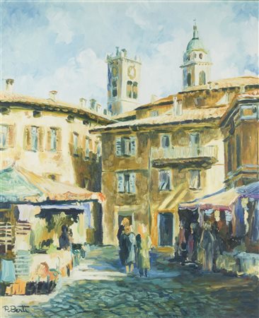 Paolo Berti (1951) Veduta di Piazza Suffragio a Rovereto firma in basso a...
