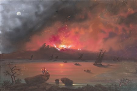 Giovanni Renica (1808-1884) Eruzione vulcanica firma in basso a sinistra...