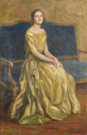 Matteo Tevini (1869-1946) Figura di donna firma in basso a destra olio su...