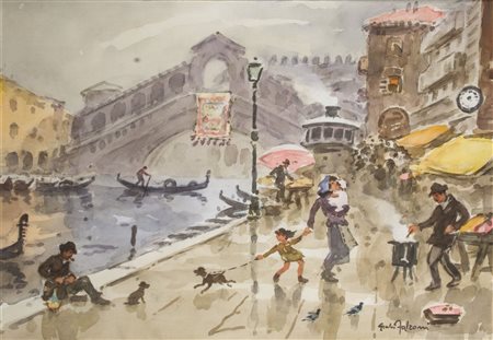 Giulio Falzoni (1900-1978) Venezia, ponte di Rialto firmato in basso a destra...