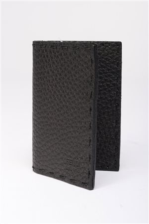 FENDI Porta carta di credito in pelle nera con scatola e custodia originale