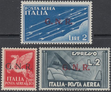 [R.S.I.] 1944 Posta Aerea, G.N.R. tiratura di Verona, serie completa di 9v....