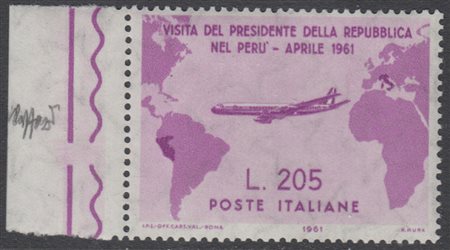 [REPUBBLICA] 1961 205 lire "Gronchi Rosa", bordo di foglio a sinistra. Cert....