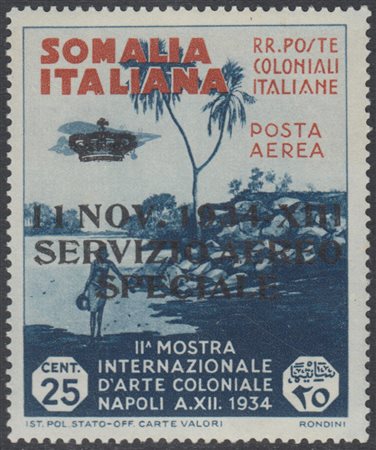 [SOMALIA] 1934 Servizio Aereo Speciale, 25c. indaco e bruno arancio. Cert. S....