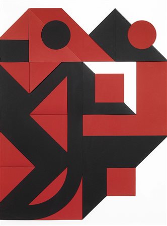 Enrico Castellani, Castelmassa (Ro) 1930, Rosso-nero, 1999, Multiplo su carta...