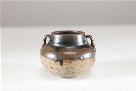 Arte Cinese Piccolo vaso in ceramica con spessa invetriatura a pelo di lepre...