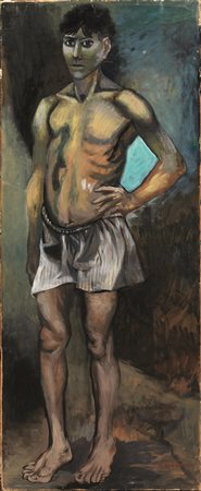 RENATO GUTTUSO(Bagheria 1912 - Roma 1987)Figura di giovaneolio su tela, cm...