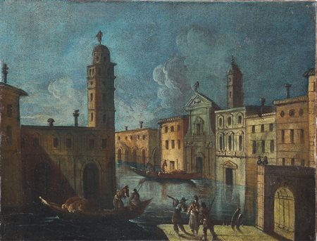 SCUOLA ITALIANA DEL XVIII SECOLO Veduta di Venezia. Olio su tela. Cm 66,00 x...