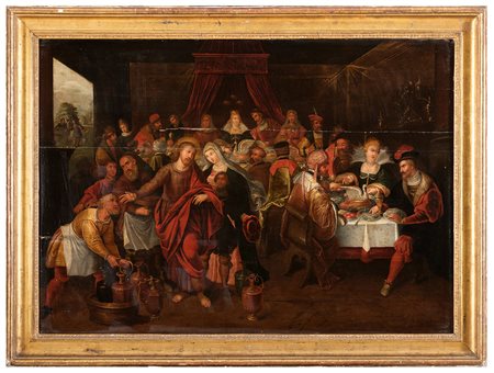 FRANS FRANCKEN II, Anversa 1581 - 1642, Le Nozze di Cana, Olio su tavola cm...