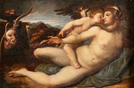 AGNOLO BRONZINO Seguace, Firenze 1503 - 1572, Amore e Psiche, Olio su tela cm...