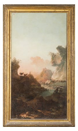 ALESSIO DE MARCHIS, Napoli 1684 - 1752, Paesaggio con pescatori e pastori ,...